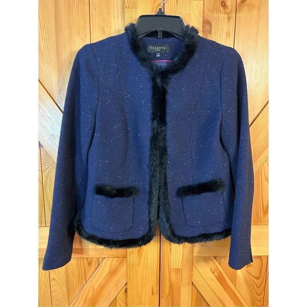 Talbots Navy speckled Wool Blend Blazer Coat Jacket Size 2P (4482)